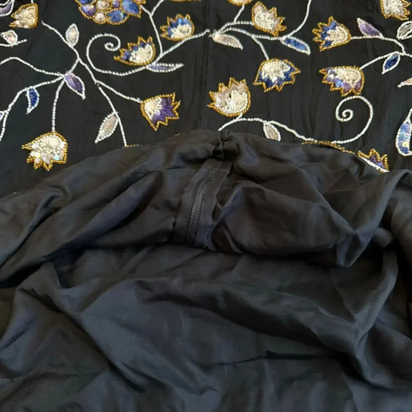 Vintage 80s Stenay Womens Blouse Top Size XL Black 100% Silk Beaded Floral Zip - Picture 7 of 10